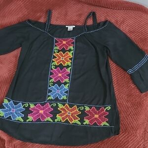 Embroidered Black Women's Top 100% Rayon